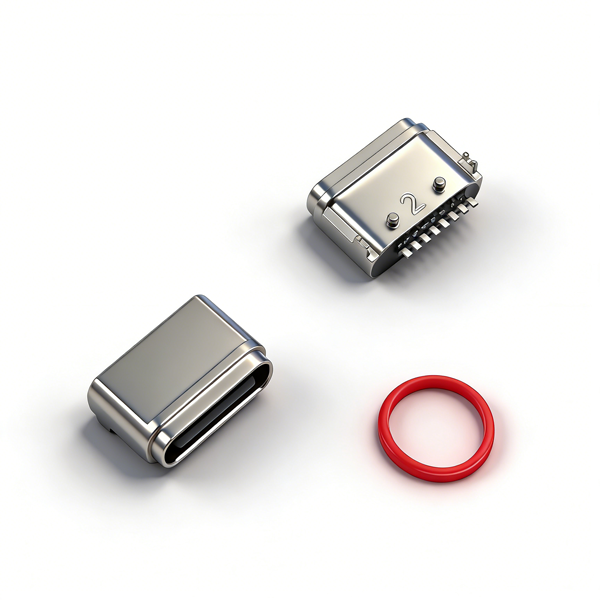 A04W0802A 防水TYPE C母座8PIN 板上后两脚插板SMT L=6.35 锌合金