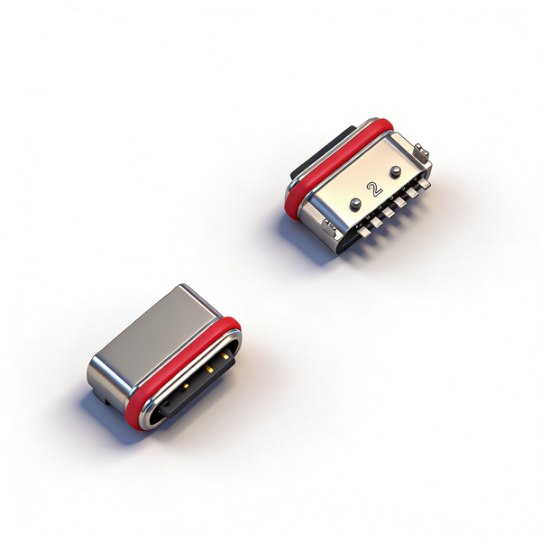 A04W0608A 防水TYPE C母座6PIN 板上两脚插板SMT L=5.7 舌片外露 锌合金