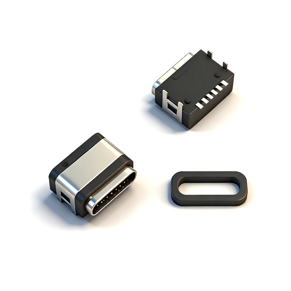 A04W0609A  防水TYPE C母座6PIN 板上四脚插板SMT L=7.85 全塑