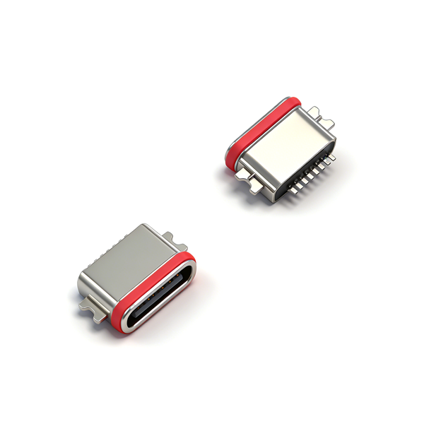 A04W0801A Waterproof TYPE‑C Female Socket 8PIN, Recessed 0.8, Two‑Pin Full SMT Mount, L=6.7, Zinc Alloy, IPX7