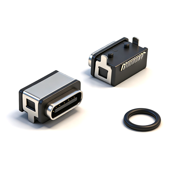 B09W1601A Waterproof TYPE‑C Female Socket 16PIN, On‑board Two‑Pin Through‑hole SMT, L=7.3, All‑Plastic