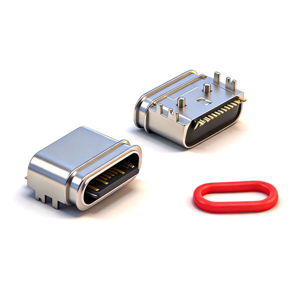 B09W1602A Waterproof TYPE‑C Female Socket 16PIN, On‑board Four‑Pin Through‑hole SMT, L=6.5, Exposed Tongue, Zinc Alloy