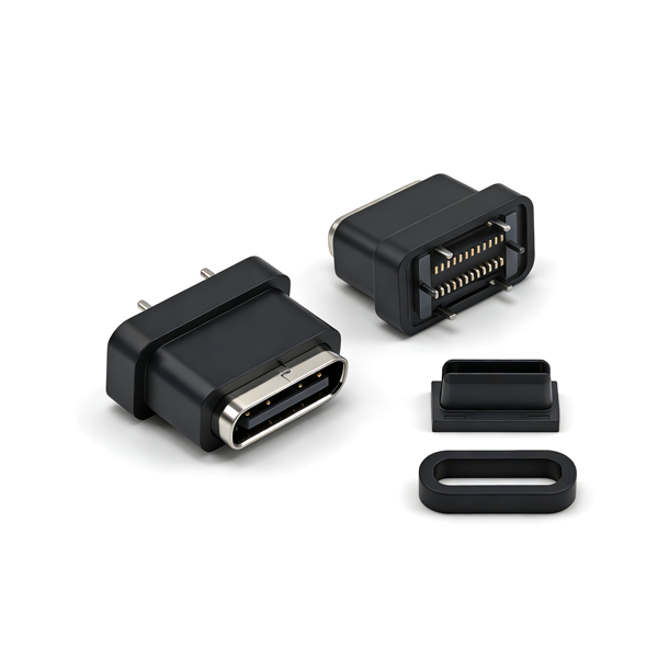 B09W2402A Waterproof TYPE‑C Female Socket 24PIN, Vertical Four‑Pin Through‑hole SMT, L=8.8, All‑Plastic        防水TYPE C母座的主要应用场景有哪些？ 全塑防水TYPE C母座和锌合金防水TYPE C母座有什么区别？ 推荐一些购买防水TYPE C母座的渠道