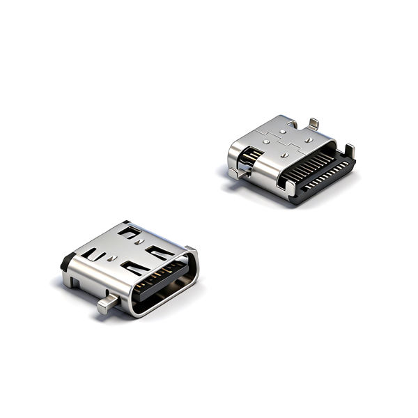 C392406A TYPE C Female Connector 24Pin, Recessed 1.45, 4-Pin Through-Hole SMT+SMT, L=8.55, Single Shell, Beveled Edge