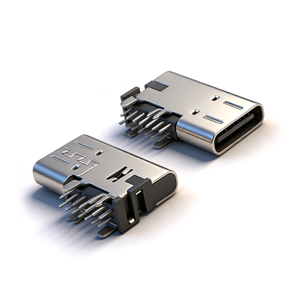 A031410A USB Type C Female Connector 14Pin, Side Entry 4-Pin Crossed Small Fishhook Legs DIP, L=14.75, CH=5.06