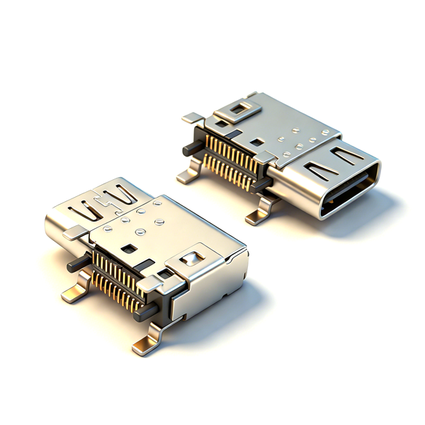 A032413A USB Type C Female Connector 24Pin, Side SMT 4-Pin Through-Hole SMT, L=14.3, CH=5.06, Double Shell with Spot Welding